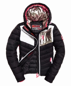 Superdry Chrome Hooded Fuji Női Kabát Fekete | BSVOU3762